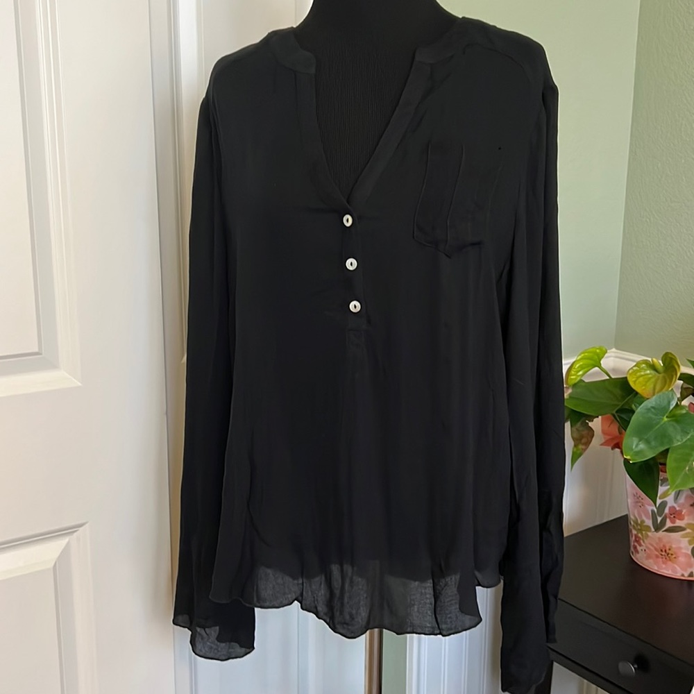 Chaser Black Semi Sheer Long Sleeve Blouse